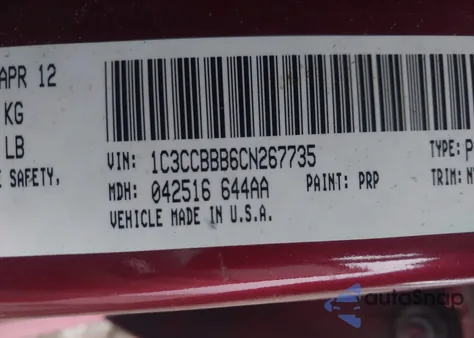 2012 Chrysler 200 Touring from USA, damaged, VIN 1C3CCBBB6CN267735